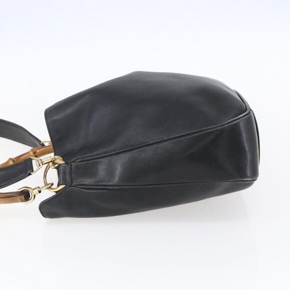 GUCCI Bamboo Shoulder Bag Leather 2way Black Gold - Picture 4 of 16